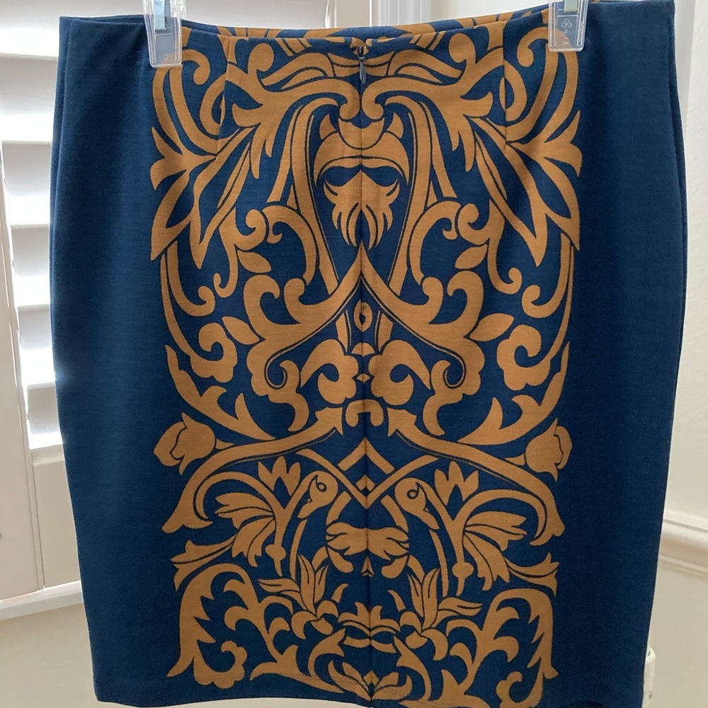 J. McLaughlin Pimpernel Blue and brown Patterned Pencil Skirt - Picture 2 of 5